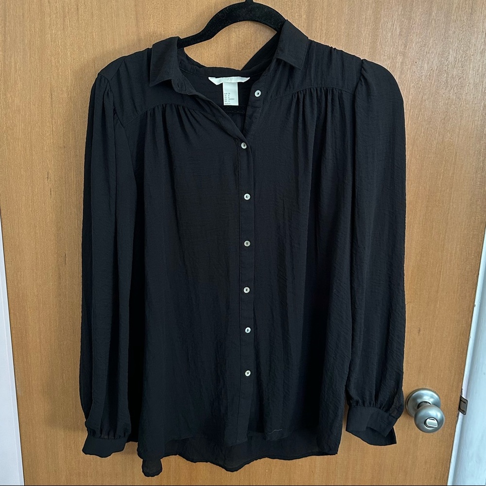 H&M Button Down Work Blouse Black